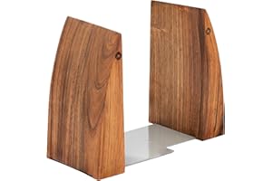 TILISMA Book Ends for Shelves - Handmade Wooden Bookends with Metal Base, Walnut Tree - Sturdy Book Holders for Heavy Books - Fancy Modern Decorative Book Accessories to Hold Books Firmly on Bookshelf