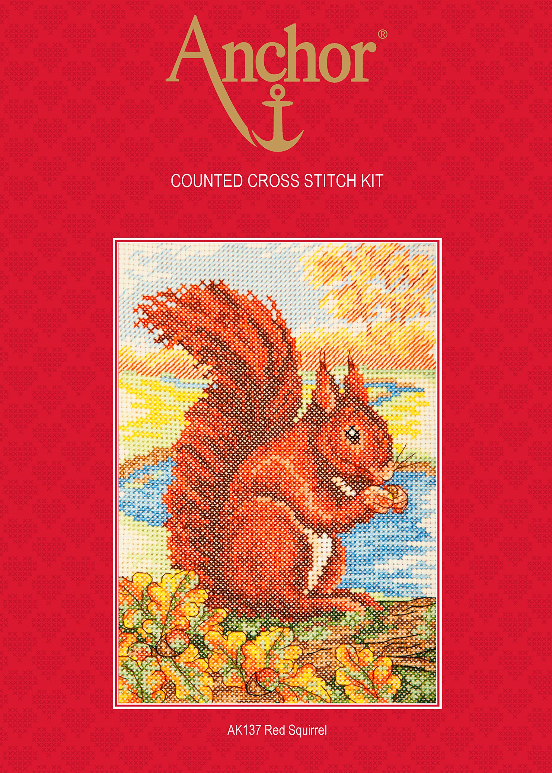 Anchor Counted Cross Stitch Kit: Essentials: Red Squirrel, Cotton, Multi-Colour, 23 x 16cm