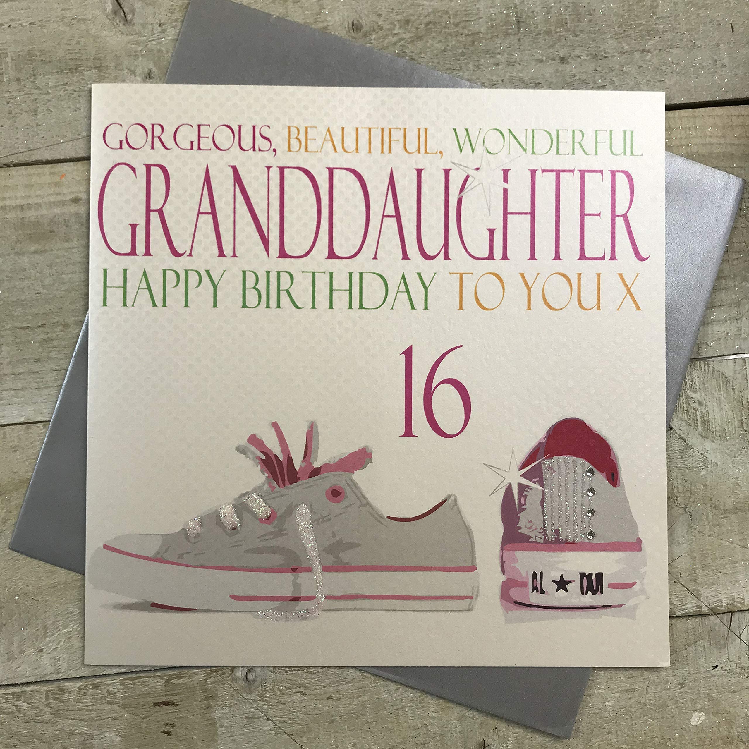 white cotton cards Large Gorgeous, Beautiful, Wonderful, Granddaughter Happy Birthday To You 16" Handmade 16th Birthday Card, XN92-GD16