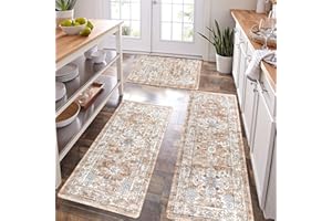Pauwer Boho Kitchen Rugs Sets of 3 Non Slip Rubber Mats for Floor Waterproof and Washable Farmhouse Area Rug Carpet Runner Hallway Laundry Room