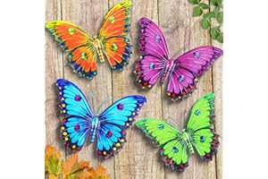 ULENDIS Metal Butterfly Wall Decor, 9.6" 3D Outdoor Fence Wall Art Decor, Hanging Decoration for Garden Backyard Living Room Balcony Patio Indoor, Gift for Mom Kids Family Friends(4 Pack)