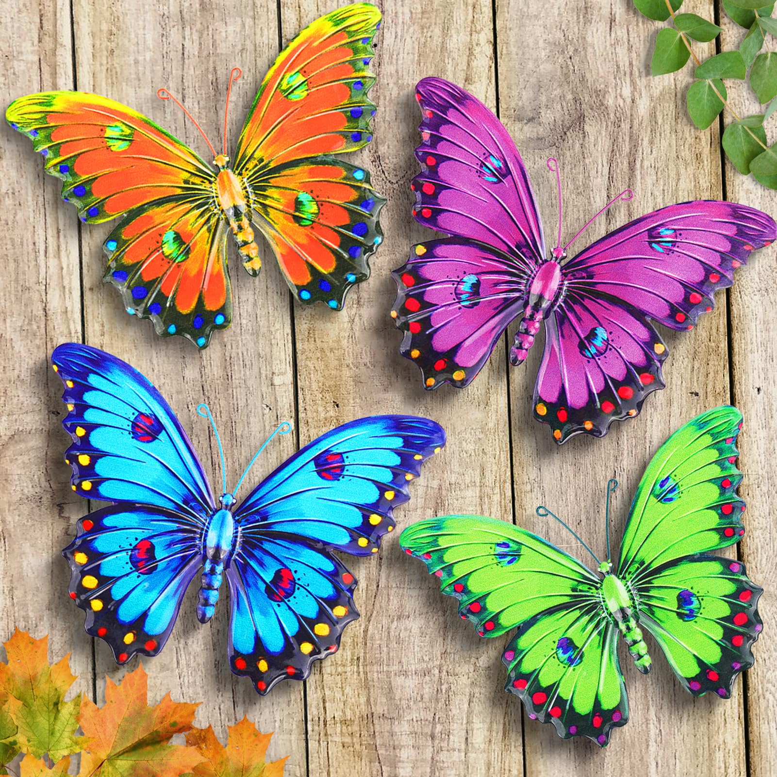 Giyiprpi Metal Butterfly Wall Decor, 9.6" 3D Outdoor Fence Wall Art Decor, Hanging Decoration for Garden Backyard Living Room Balcony Patio Indoor, Gift for Mom Kids Family Friends(4 Pack)