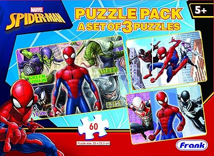 Frank Marvels Spider-Man Puzzle Pack - 3X 60 Pieces Puzzle for 5 Year Old Kids and Above