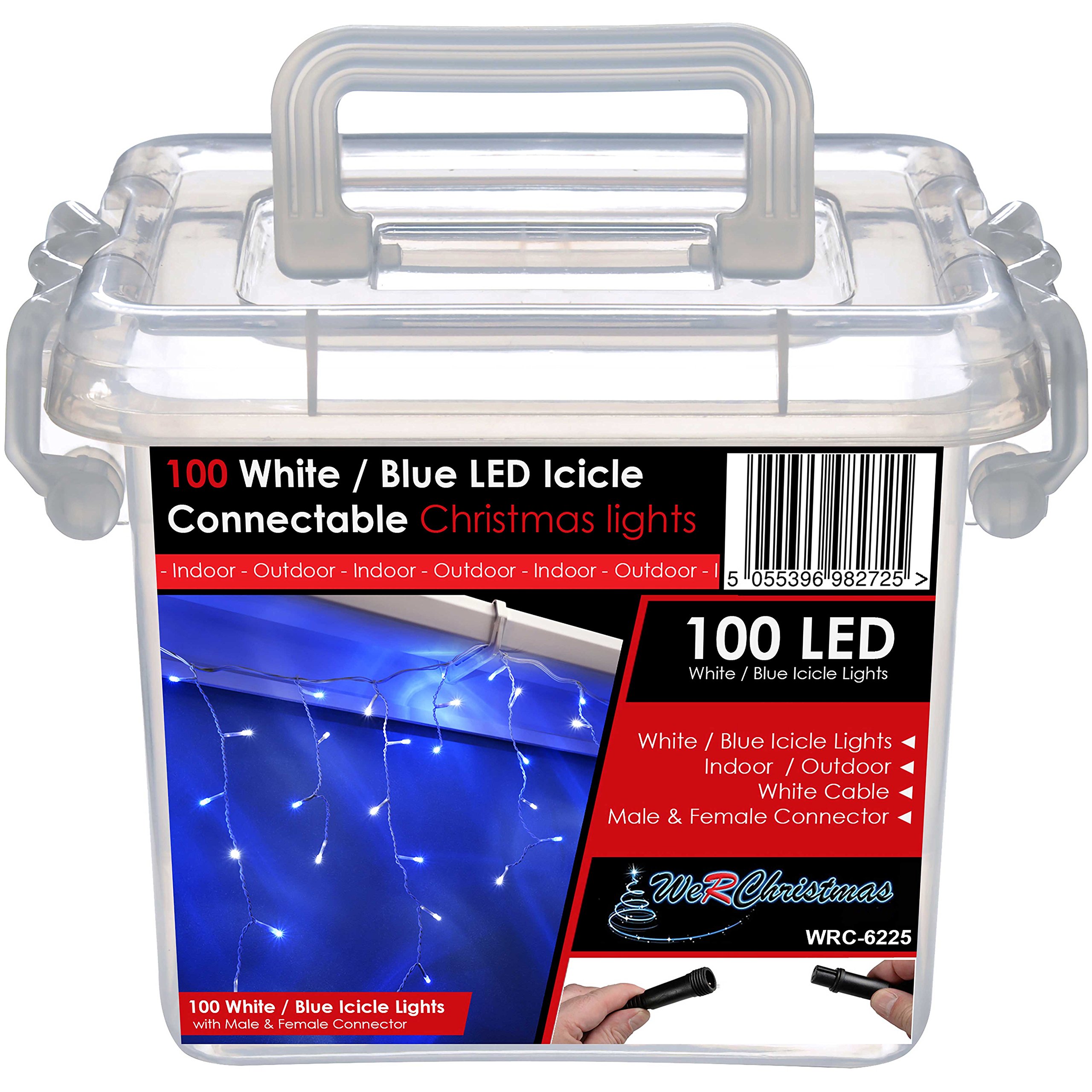 WeRChristmas 100 Connectable Icicle LED String Lights with 2 Pin Male and Female, 2.2 m - Blue/White