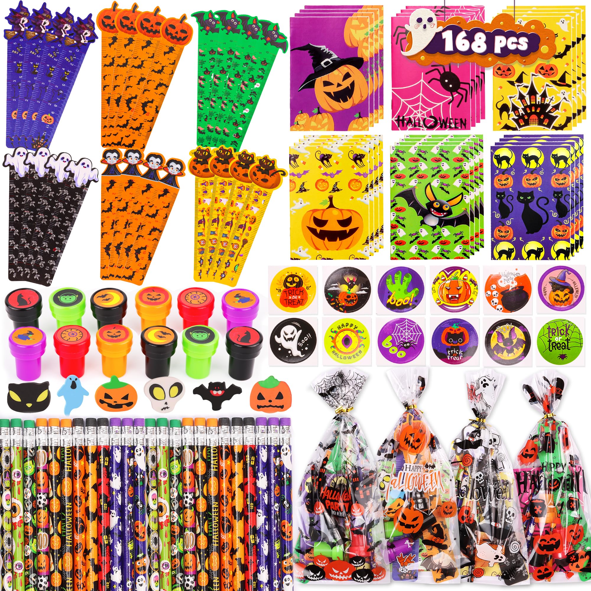 Photo 1 of ***Factory seal***

 PCS Halloween Party Favors for Kids, 24 Pack Halloween Stationery Set Trick or Treat Gifts, Halloween Theme Stationery Set Carnival Game Prizes, Goodie Bag Fillers, Classroom School Party Supplies