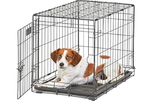 Small Dog Crate Midwest Life Stages 24" Folding Metal Dog Crate Divider Panel, Floor Protecting Feet, Leak-Proof Dog Pan 24L 