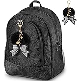 Noveread Small Cheer Backpack with Bow Keychain Cheerleading Glitter Backpack Cheerleaders Gift Cheer Bags for Sport(Black)