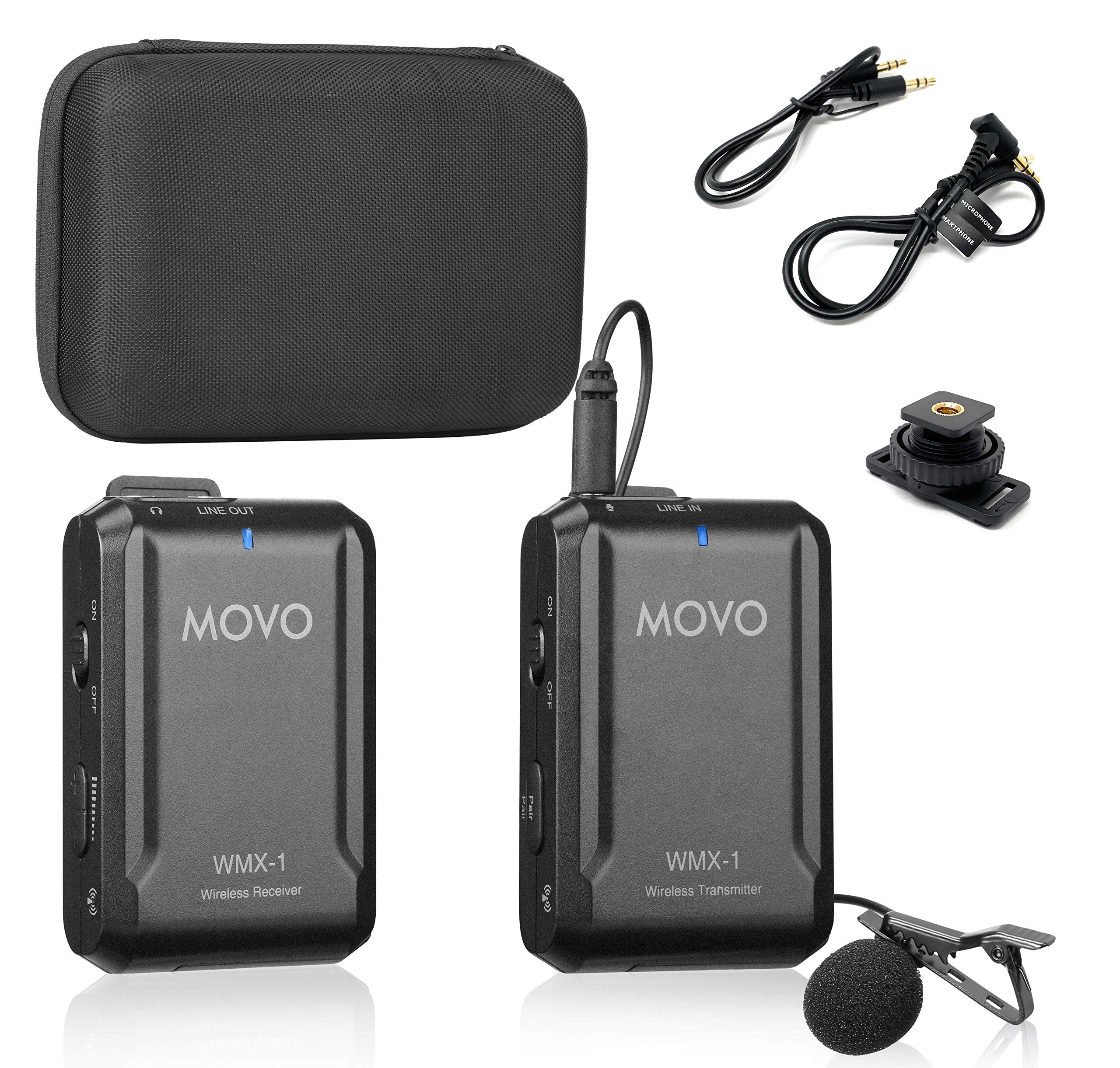 Movo WMX-1 2.4GHz Wireless Lavalier Microphone System Compatible with DSLR Cameras, Camcorders, iPhone, Android Smartphones, and Tablets (60m Audio Range)