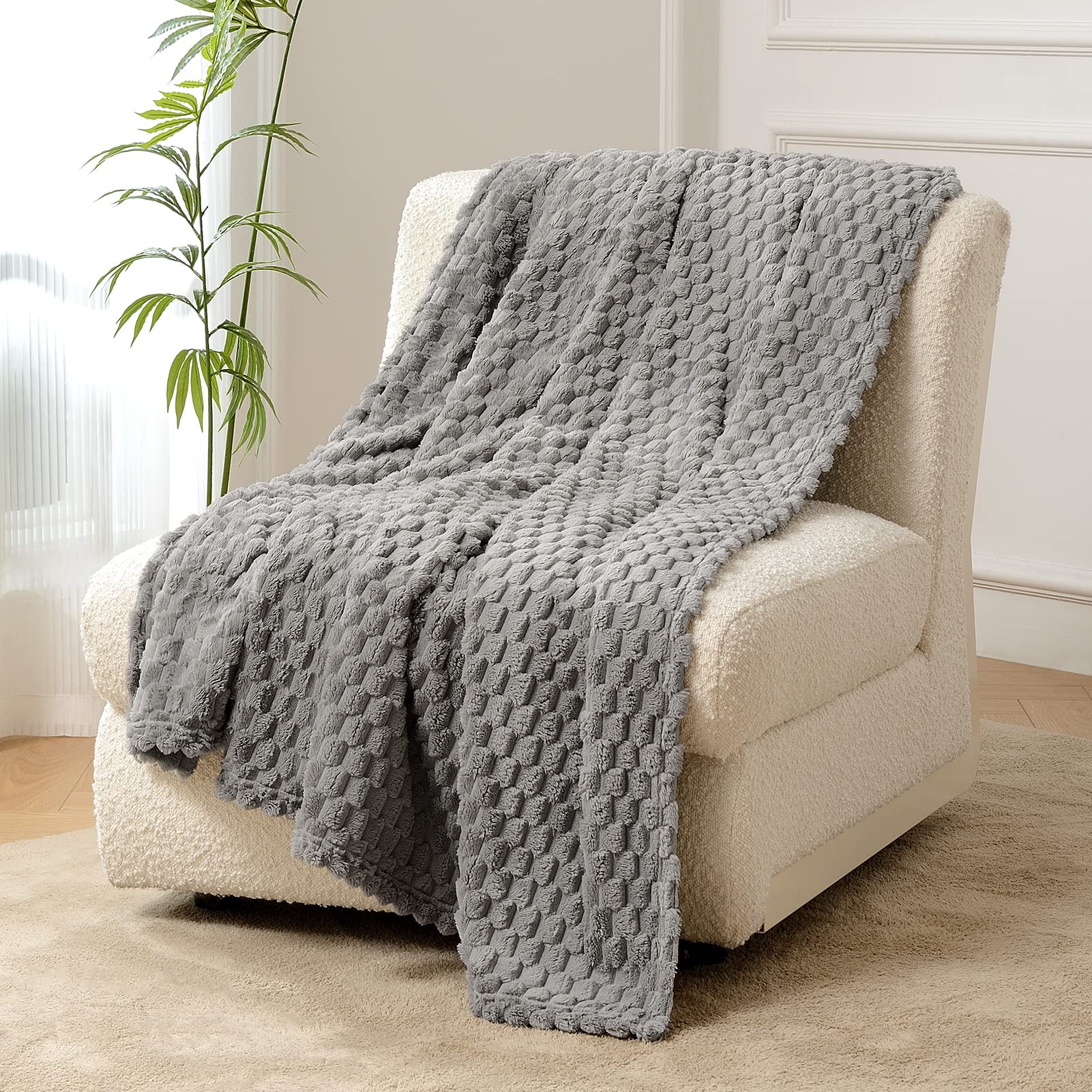 FY FIBER HOUSE Fleece Blanket Twin Size for Couch 300GSM Super Soft Plush Fuzzy Blankets and Throws for Sofa Bed Office, 60x80 Inches, Light Grey