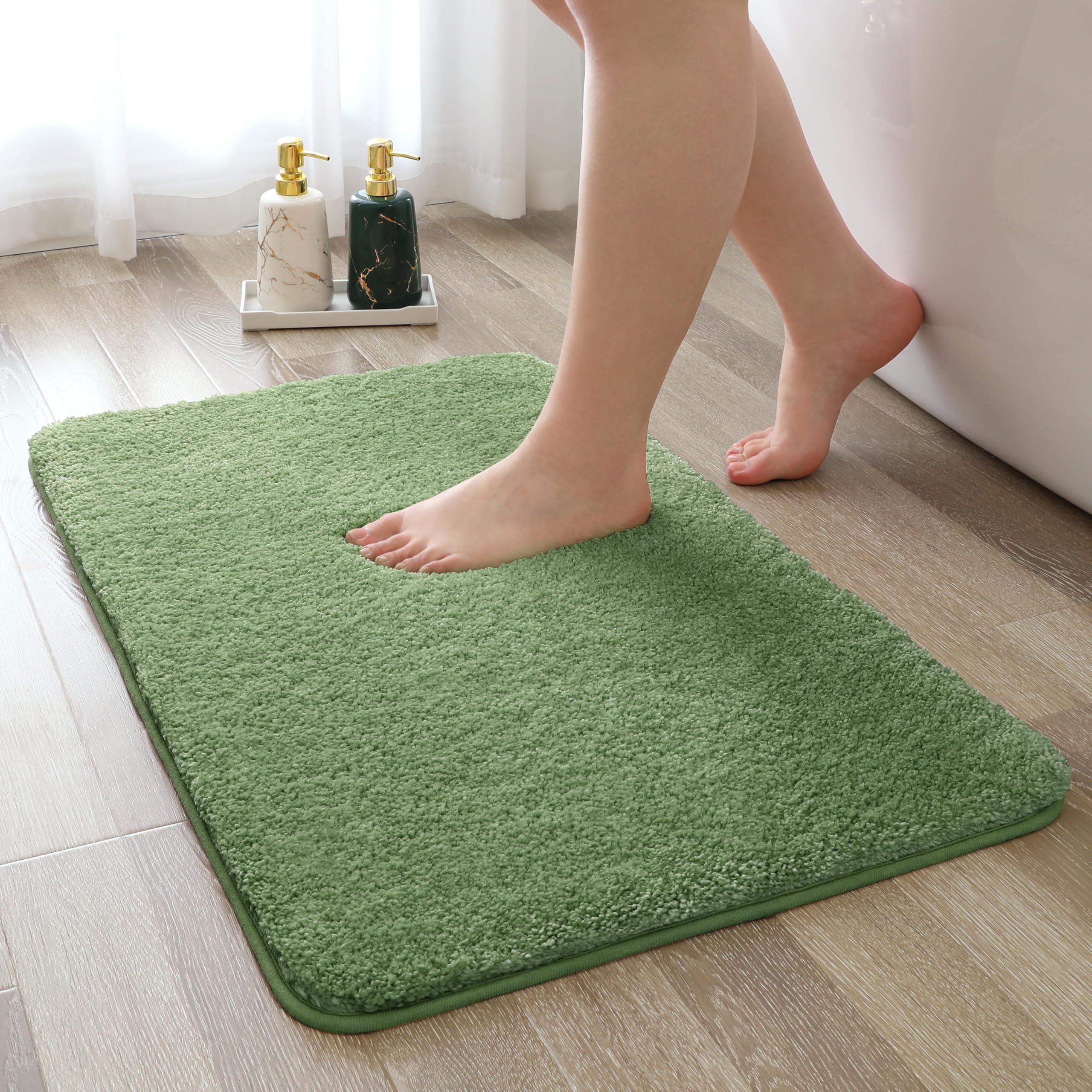 VANZAVANZU Non Slip Bath Mat, Threefold Lifespan, Super Soft Absorbent, Green, 50 x 80cm