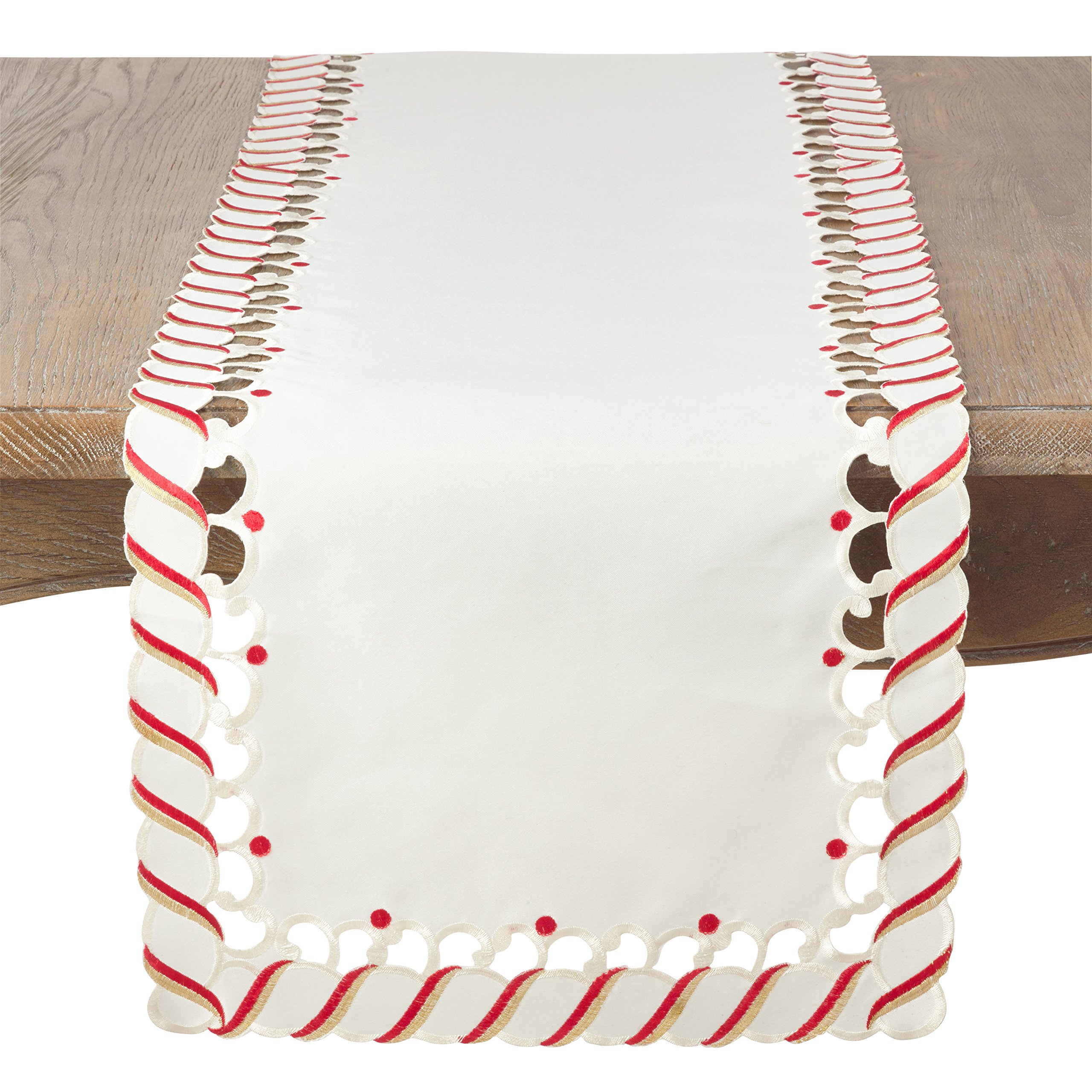 SARO LIFESTYLE 1633.I1690B Bonbon Collection Candy Cane Design Christmas Holiday Table Runner, 100% Polyester, Ivory