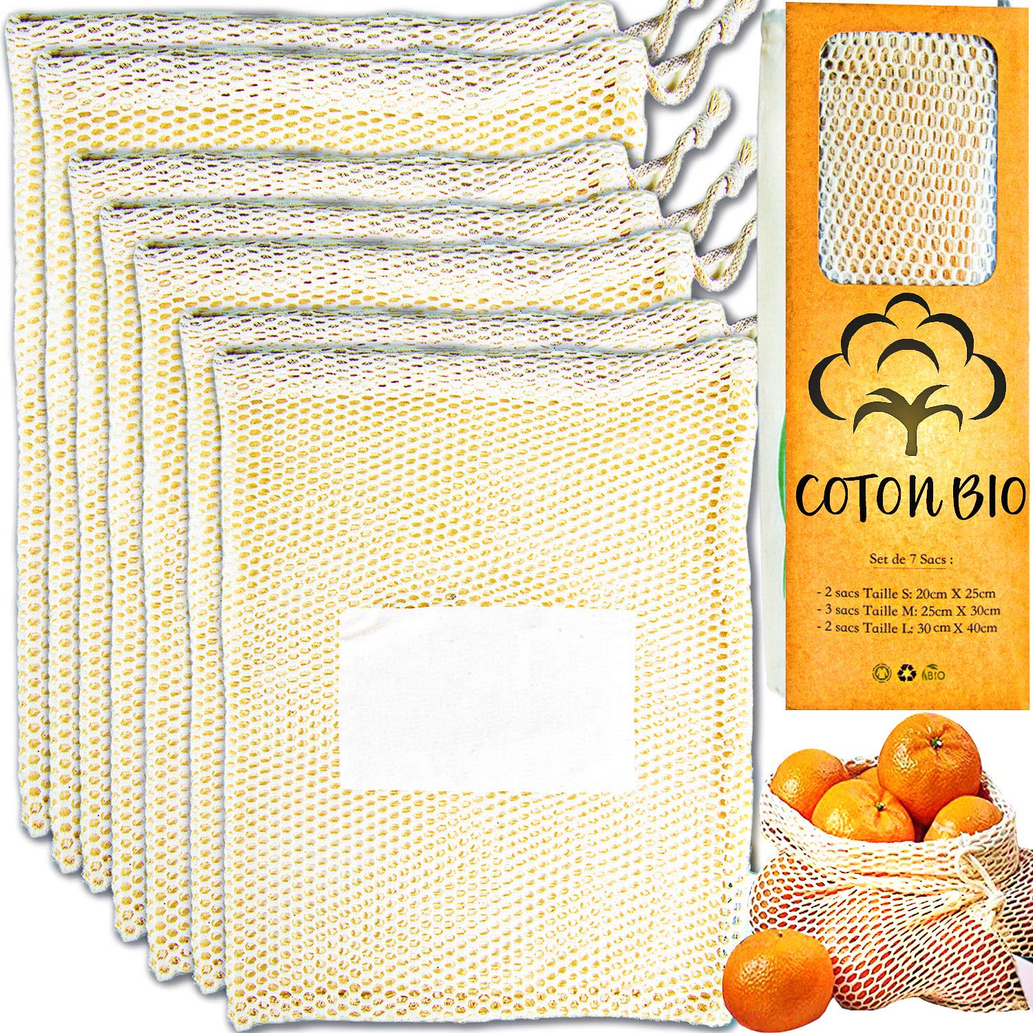 ➜ Reusable produce bags for fruit and vegetable ♻️ Eco Friendly Food Bag ♻️Veg Cotton mesh Grocery, Toys, Storage, Washable - SET OF 8 BAGS