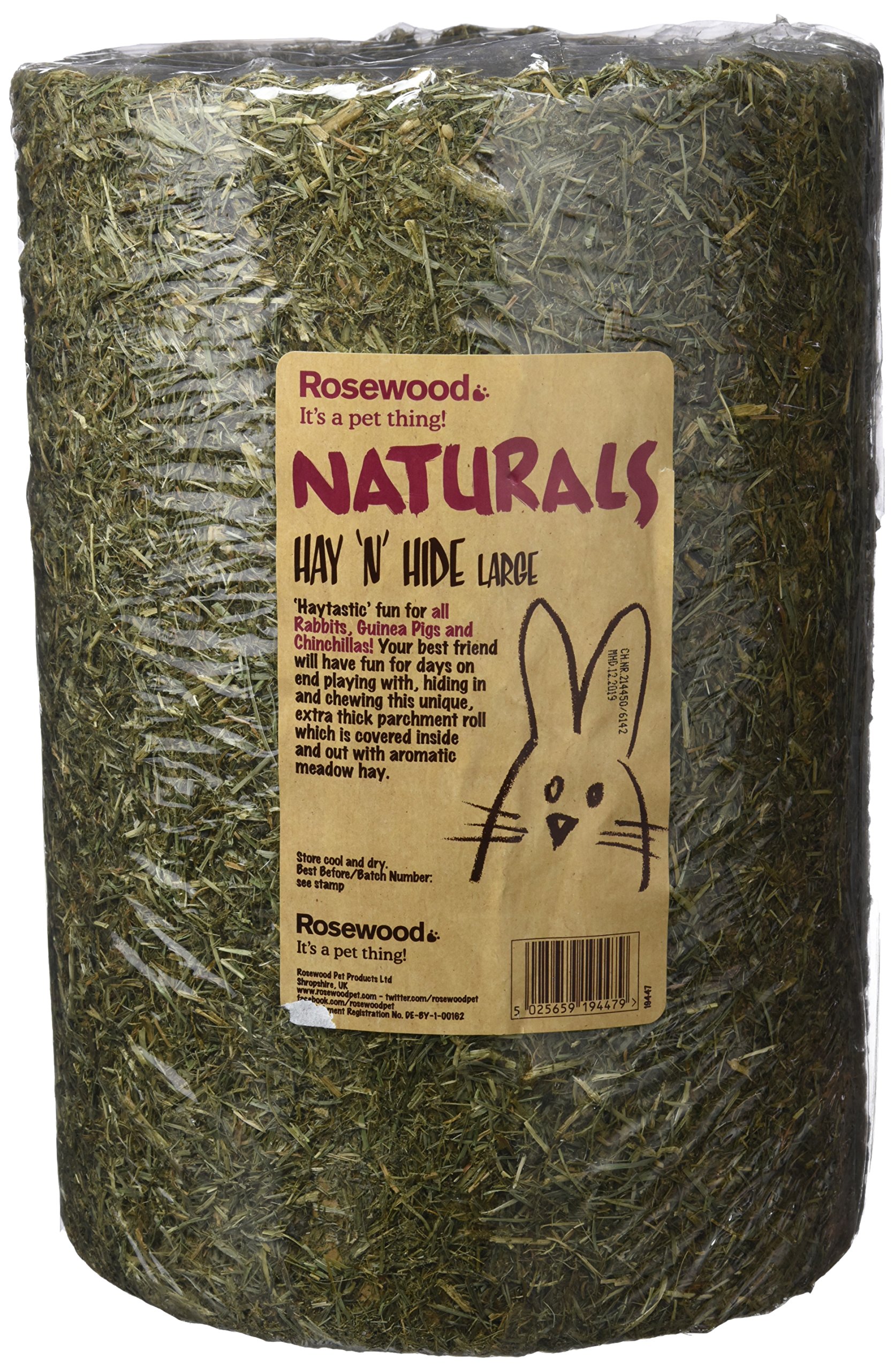 Rosewood Naturals Hay ‘n’ Hide Roll, Small Animal Edible Play Tunnel, Toy & Hay Hideout, for Rabbits, Guinea Pigs and Chinchillas, Large