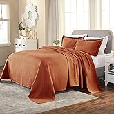 Superior 3 Piece Basketweave 100% Cotton Bedspread Set, Home Decor, Decorative Bed Spread, 1 Pillow Sham, Medium Weight Blanket, Matelasse Coverlet Bedding, Geometric Lattice Pattern, Twin, Mandarin
