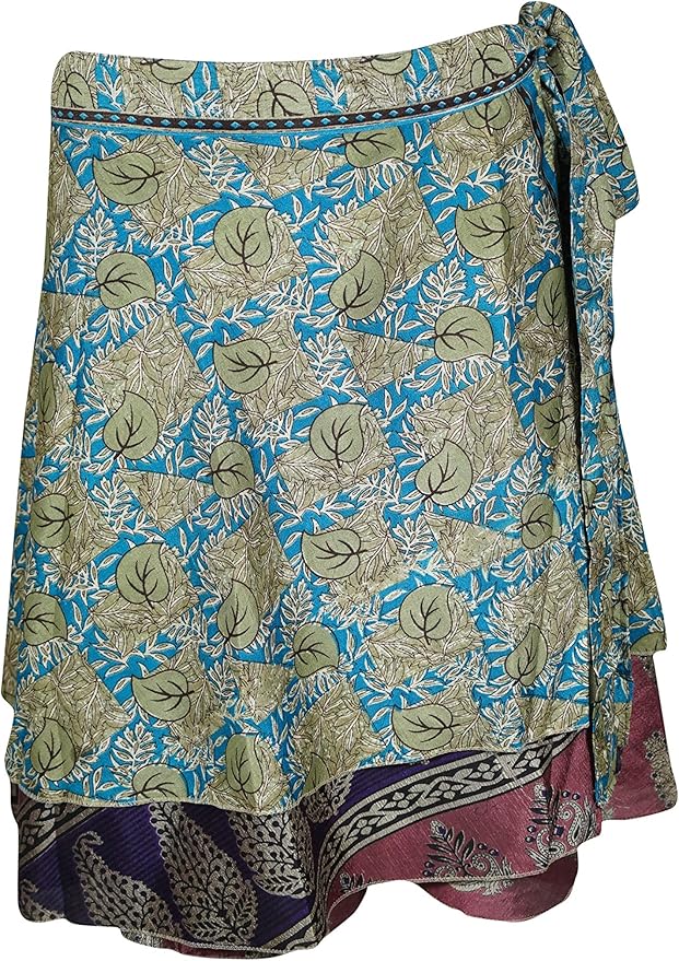 Indiatrendzs Womens Recycled Sari Skirt Indian Sari Silk Short Wrap