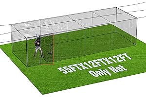 RIIFRILY Baseball Batting Cage Nets,20‘L/ 35'L/55'L/70'L Baseball and Softball Cage Netting, Enclosed HDPE #42 /#45 Netting Batting Cages for Backyard and Indoor (NET ONLY)