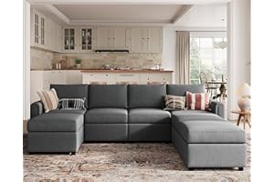 LINSY HOME Modular Sofa, Sectional Couch U Shaped Sofa Couch with Storage, Memory Foam, Modular Sectionals Sofa with Ottomans, 7 Seat Sofa with Chaise for Living Room, Dark Grey