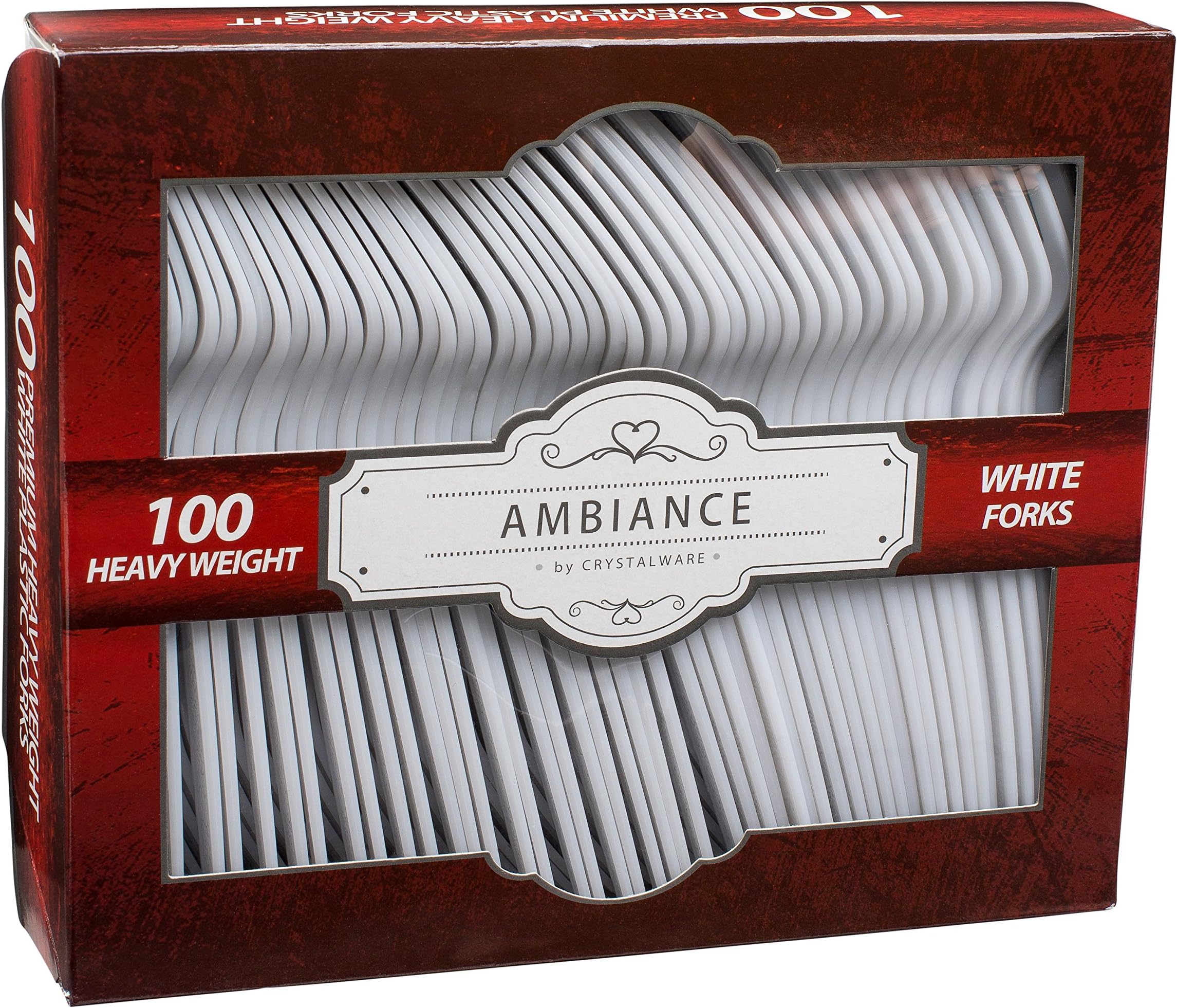 Crystalware, Heavy-Weight White Plastic Forks, Durable, Disposable, 100/box
