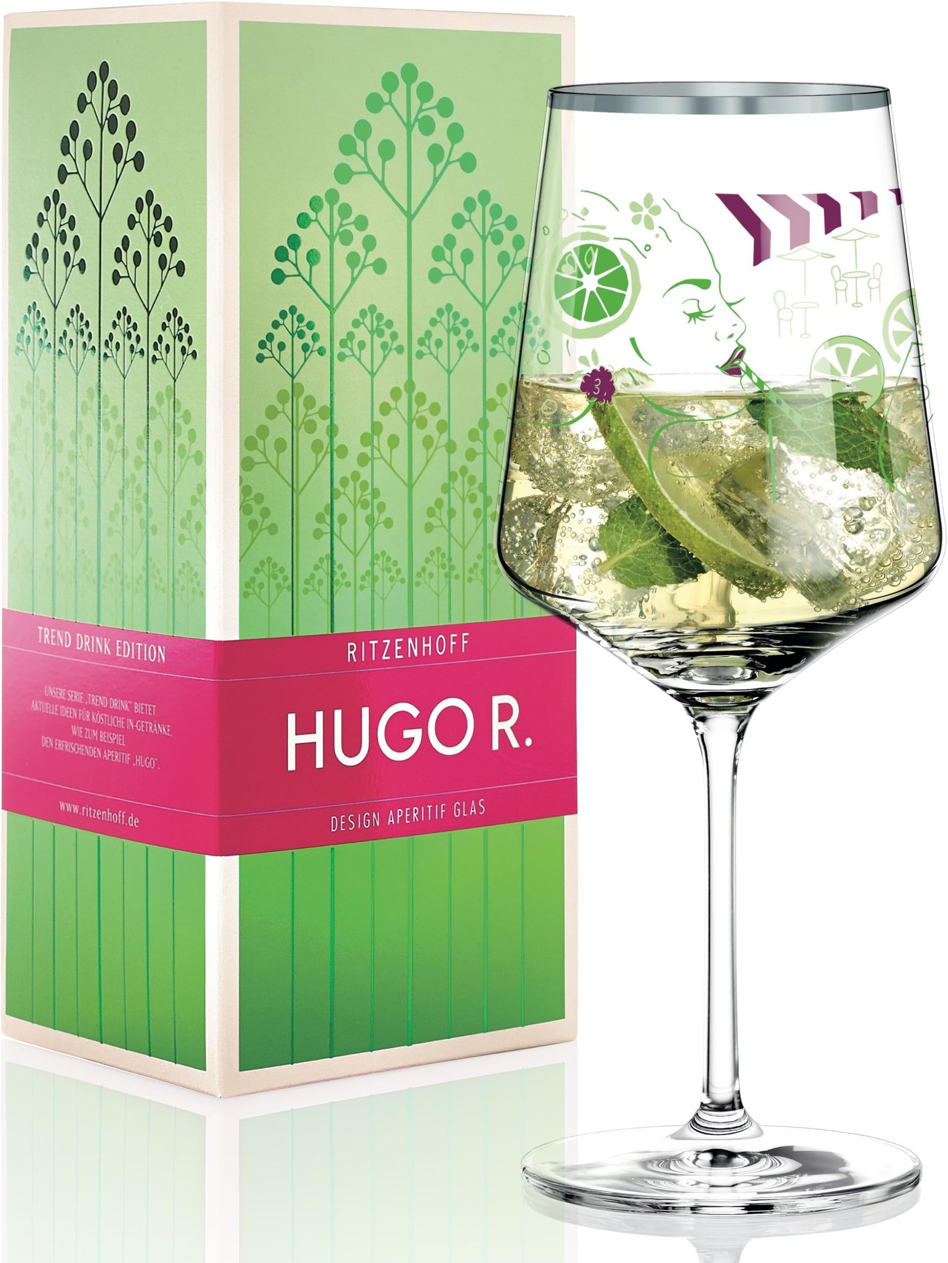 Ritzenhoff Hugo R. Hugo by Andrea Arnolt Glass, Aperitif Glass, Crystal Glass, 600ml, with elegant Platinum Throw