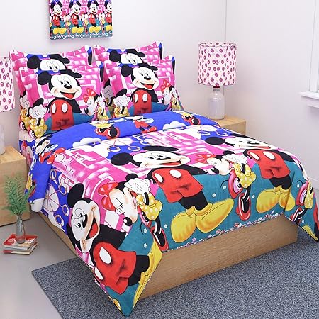 Beautiful Home 150 TC 3D Printed Cotton Double Bedsheet with 2 Pillow covers, 225X225cm, Pink