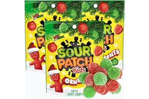 PARTYPOM Sour Patch Kids Holiday Ornaments Shaped Soft & Chewy Christmas Candy, Tree Decoration and Holiday Stocking Stuffers Candy in Red and Green Colors, 10 oz (Pack of 3)