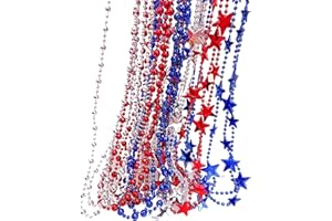 VLUV 18 Star Earth Beads Patriotic Day Necklace July 4th Independence Day Beaded Necklace Suitable for Patriotic Parade, Carnival Decoration.