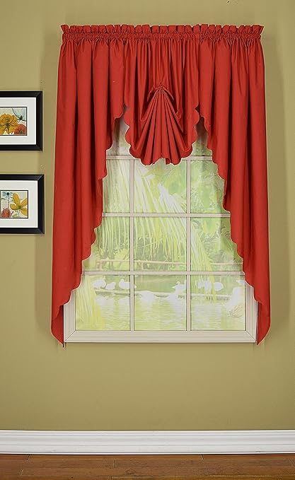 Todays Curtain CA2003K Orleans 63 Swagger Pair Tambour Scallop Edge Curtain, Brick Red, 80 W x 63 L