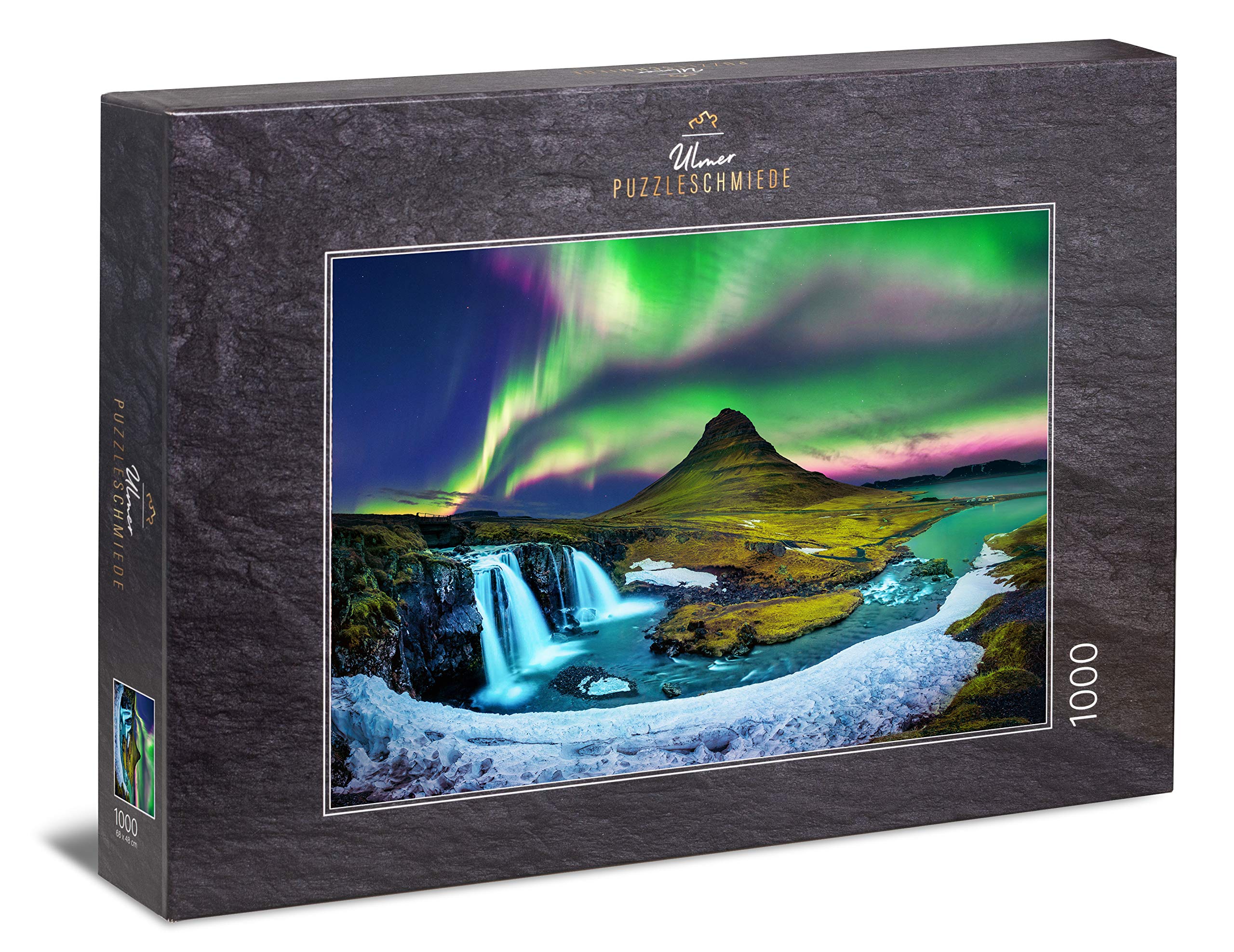 Ulmer Puzzleschmiede - Puzzle "Kirkjufell" - 1000 pieces jigsaw puzzle - Northern lights above the famous Kirkjufell mountain in Iceland