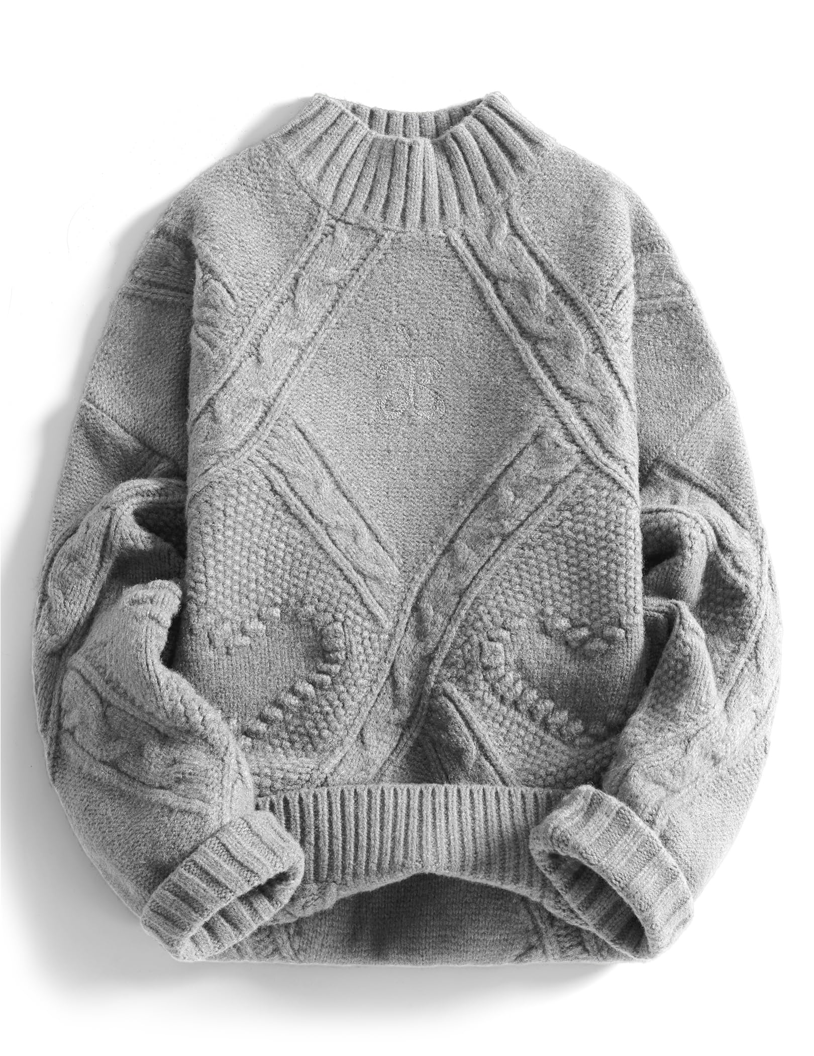 Photo 1 of Aelfric Eden Women's Oversized Cable Knit Chunky Sweater Mock Neck Long Sleeve Heart Knit Pullover Sweater 2025 Fall Outfit Gray lMedium