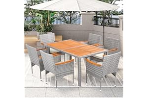 YEEFY 7 Piece Outdoor Table and Chairs Outdoor Dining Set for 6 Outdoor Patio Furniture Set Rattan Patio Table and Chairs Set of 6 Wicker Patio Dining Sets for Backyard Garden Porch Balcony Pool Deck