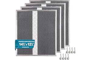 OMAEON 4 Pack HPF30 Charcoal Range Hood Filters – 14-5/8" x 12-7/8" (14.6" x 12.9") – Compatible with S97020466 for Broan & Other Non-Ducted Kitchen Hoods, Odor & Grease Absorbing