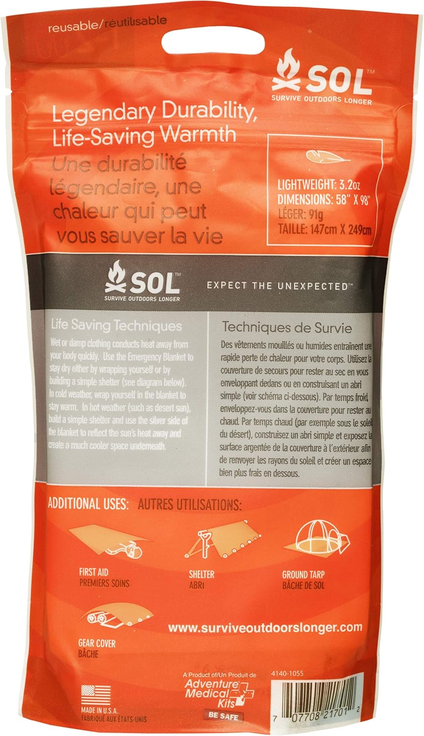 S.O.L. Survive Outdoors Longer 90 Percent Heat Reflective Survival Blanket : Camping First Aid Kits : Sports & Outdoors
