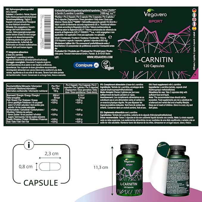 L Carnitina Carnipure 1000 Mg Vegavero Sport 120 Capsule Lunica Senza Additivi Vegan
