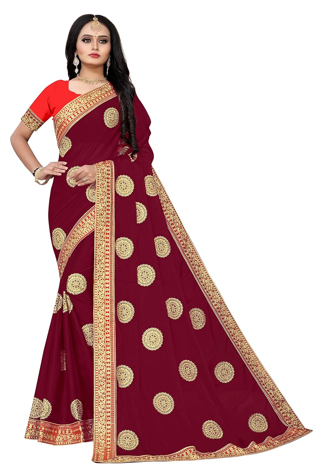 Buy 088Rangoli Silk RED Saree With Embroidery at Amazon.in