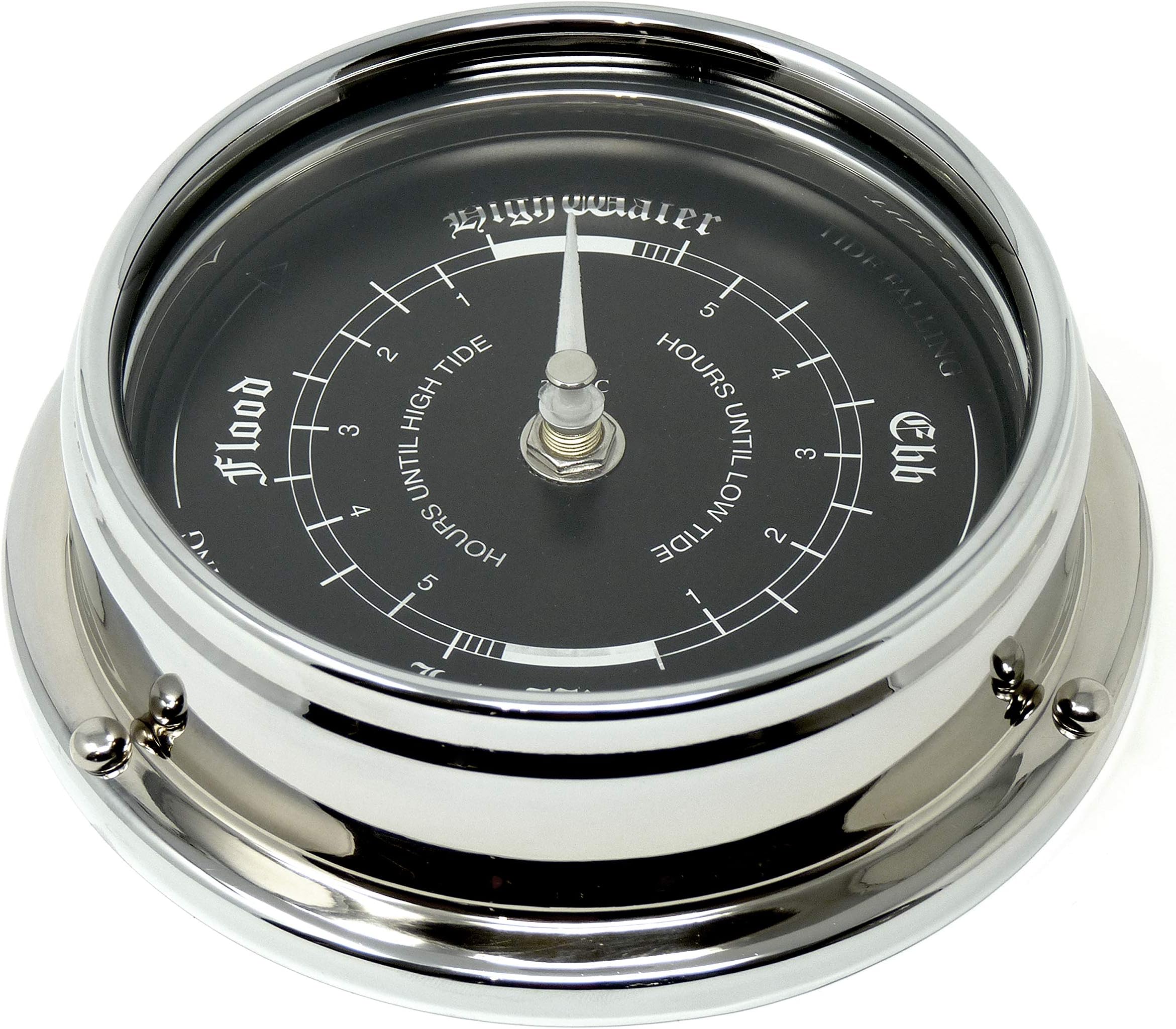 TabicTide Clock in Chrome with Jet Black Dial, Traditional Marine Wall Clock, Ocean-Themed Nautical Clock for Beach Enthusiasts - Heavy 1/2kg Chrome Plated, Handcrafted in England