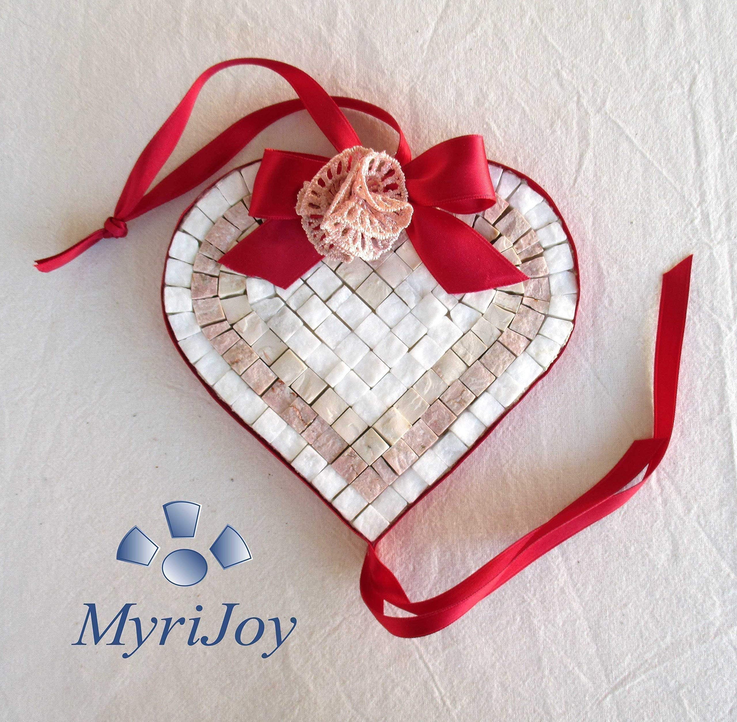 Make your own mosaic art Red Heart - DIY craft kit for adults - Italian marble mosaic tiles - Original Valentine's day gift ideas for craft lovers