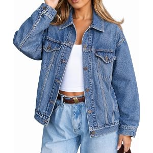 Sxidecgqi Women's Oversized Classic Casual Trucker Jeans Jacket | Long Sleeve Button Down, Loose Fit Boyfriend Style Denim Co