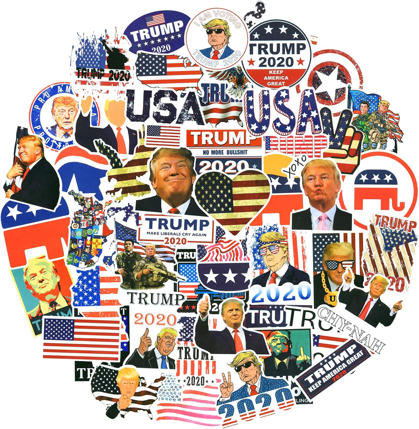 America President Trump Stickers 50pcs, Laptop Stickers for Water Bottle, Flask, Skateboard, Phone Case, Cars, Bumper, Waterproof Aesthetic Vinyl Decals for Teens, Adults, Cool Trendy Sticker Pack