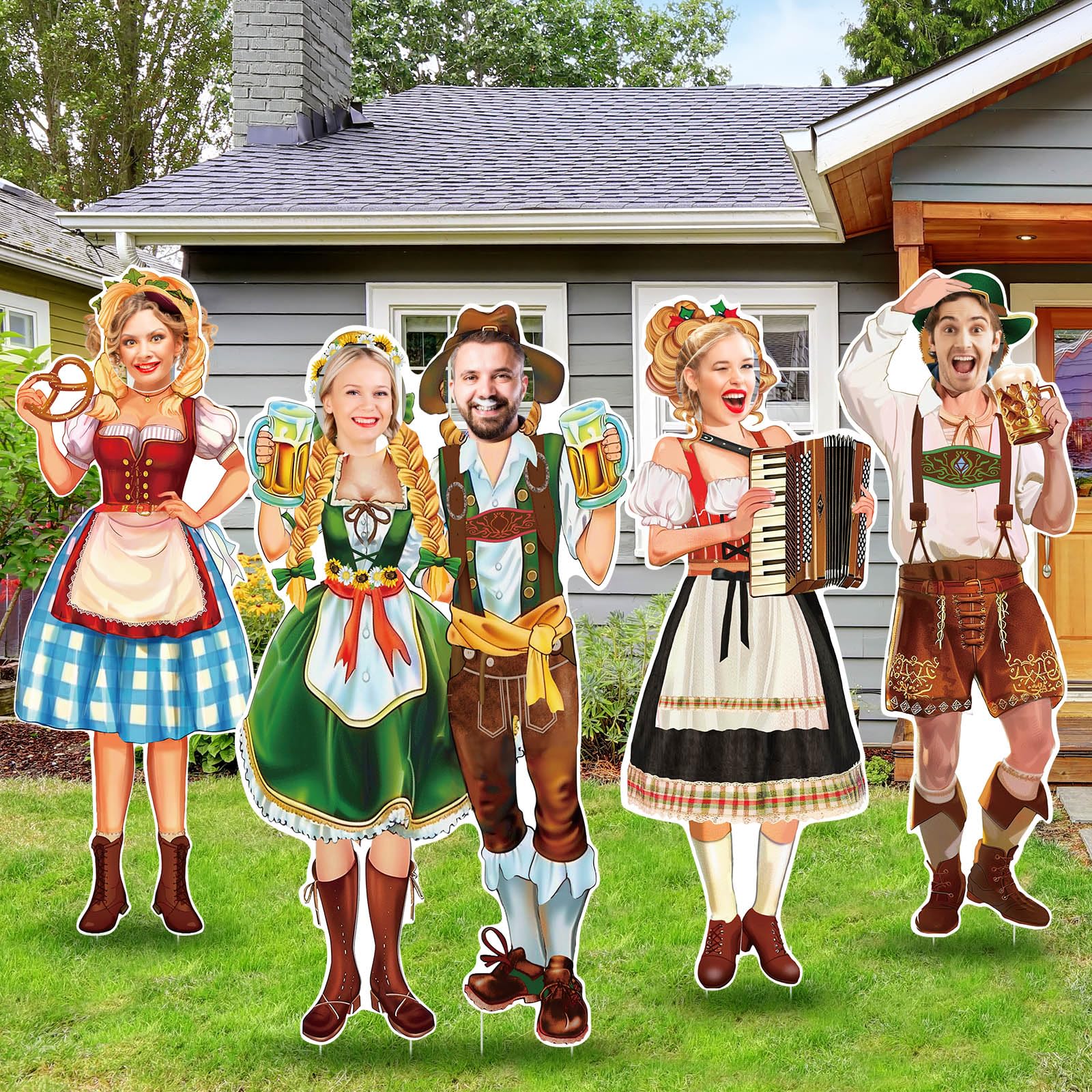 Photo 1 of 4 Pcs Oktoberfest Party Decorations Oktoberfest Photo Prop Large Face Yard Sign with Stakes Waterproof Bavarian Beer Festival for German Outside Lawn Garden Decor Photography