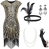 BABEYOND 1920s Flapper Dresses Set 20s Great Gatsby Dress 1920s Fringed Dress with Accessories Set