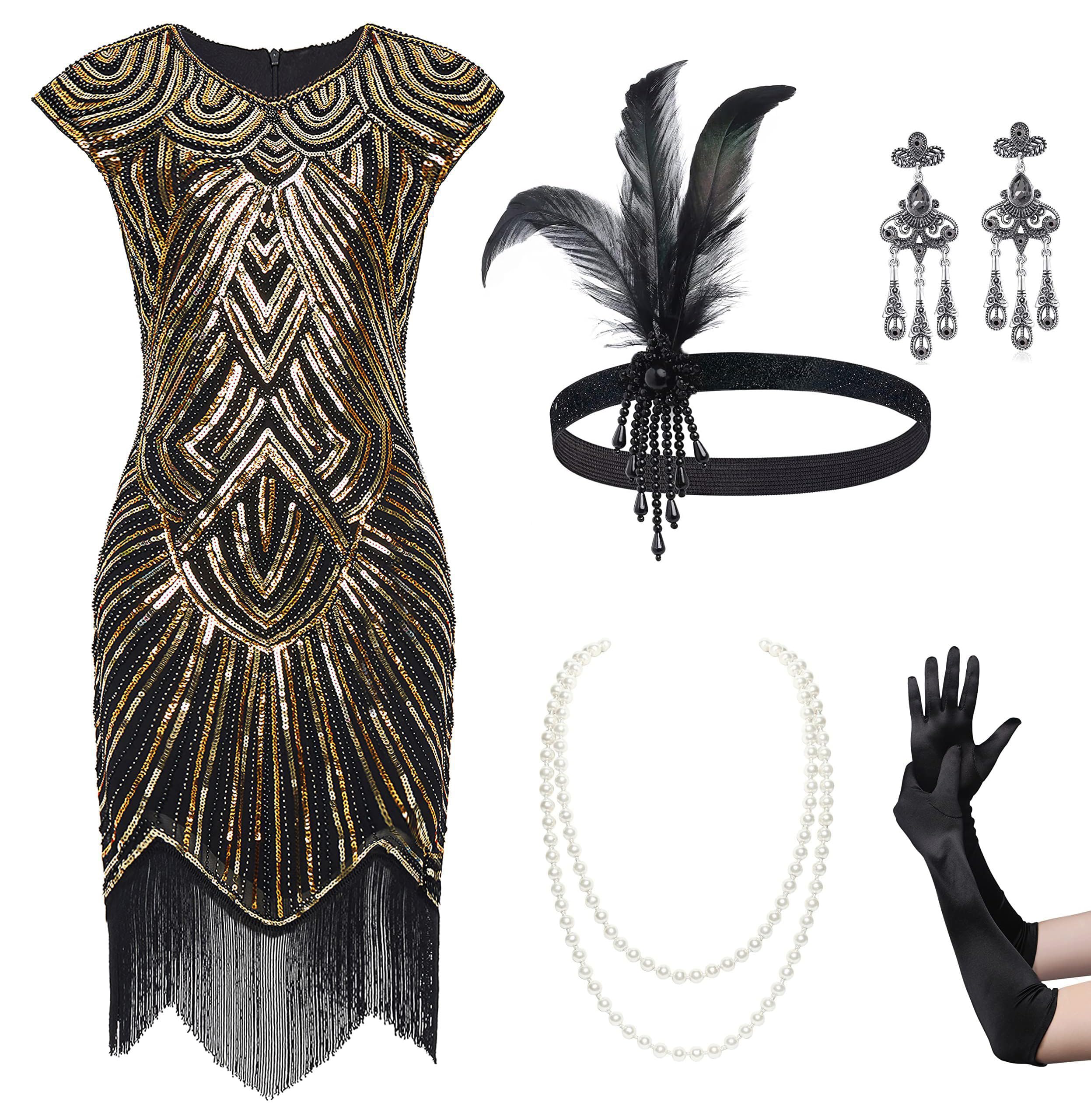 Photo 1 of ***MISSING ALL ACCESSORIES*** BABEYOND 1920s Flapper Dresses Set 20s Great Gatsby Dress 1920s Fringed Dress with Accessories Set