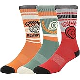 Bioworld Naurto Uzumaki, Leaf and Ichiraku Striped Mens Athletic Crew Socks