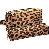 AGBIADD Makeup Bag Set, Large Capacity Cosmetic Bag and Pencil Case, Soft Material, Travel Toiletry Organizer (Brown)