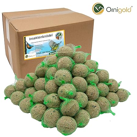 Ornigold Premium Insektenknödel mit Netz 100 Stück delikate Meisenknödel mit getrockneten Insekten ALS Ganzjahresfutter für W