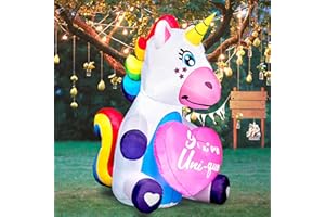 Joiedomi 5 FT Valentines Inflatable Cute Unicorn with Sweet Heart, Blow up Yard Decoration with Build-in LED Lights, Valentine Romantic Holiday Decor for Wedding Propose Indoor Yard Decor Party Supply
