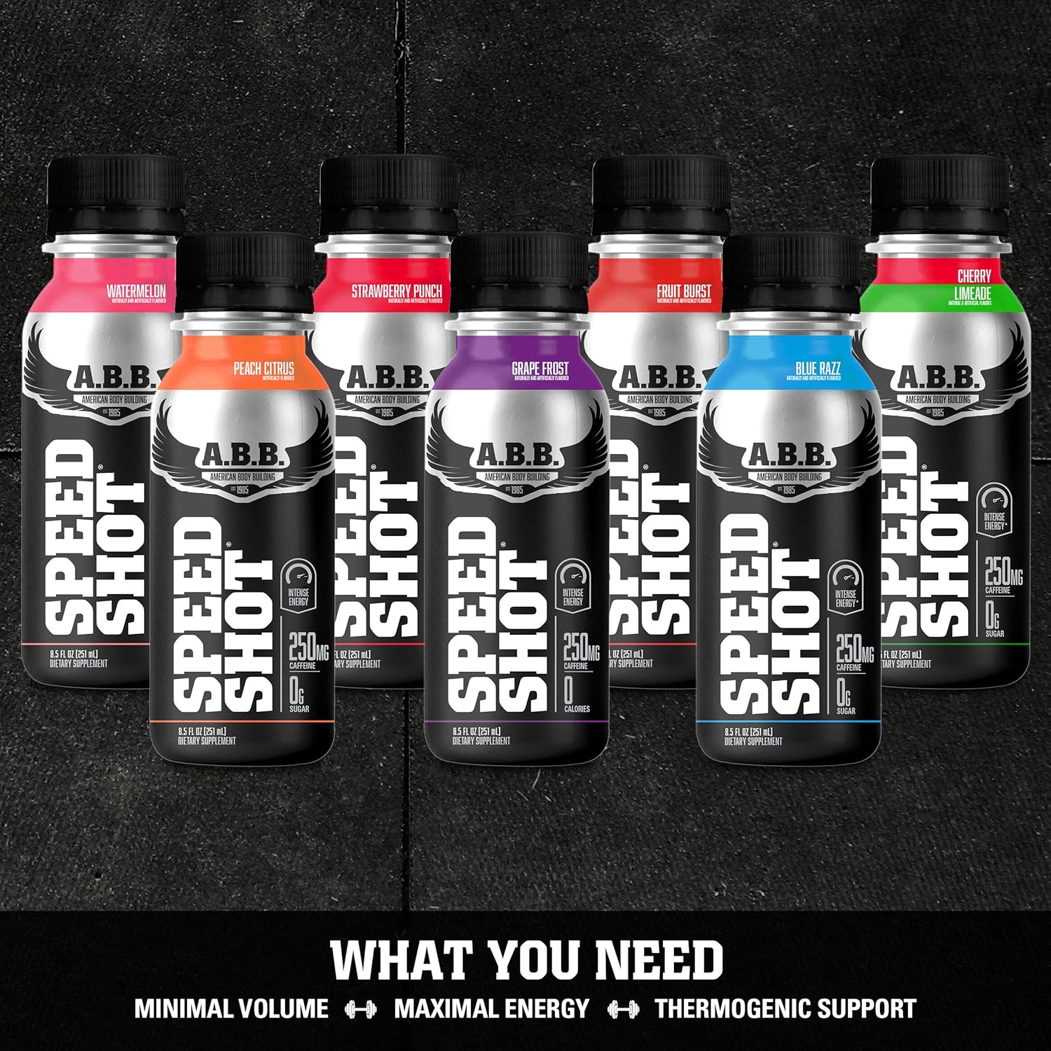 American Body Building (ABB) Speed Shot, Caffeine Shake, Pre-Workout, Intense Energy Shot with Zero Sugar, Watermelon Flavored Ready to Drink 8.5 oz Bottles, 12 Count: Health & Personal Care