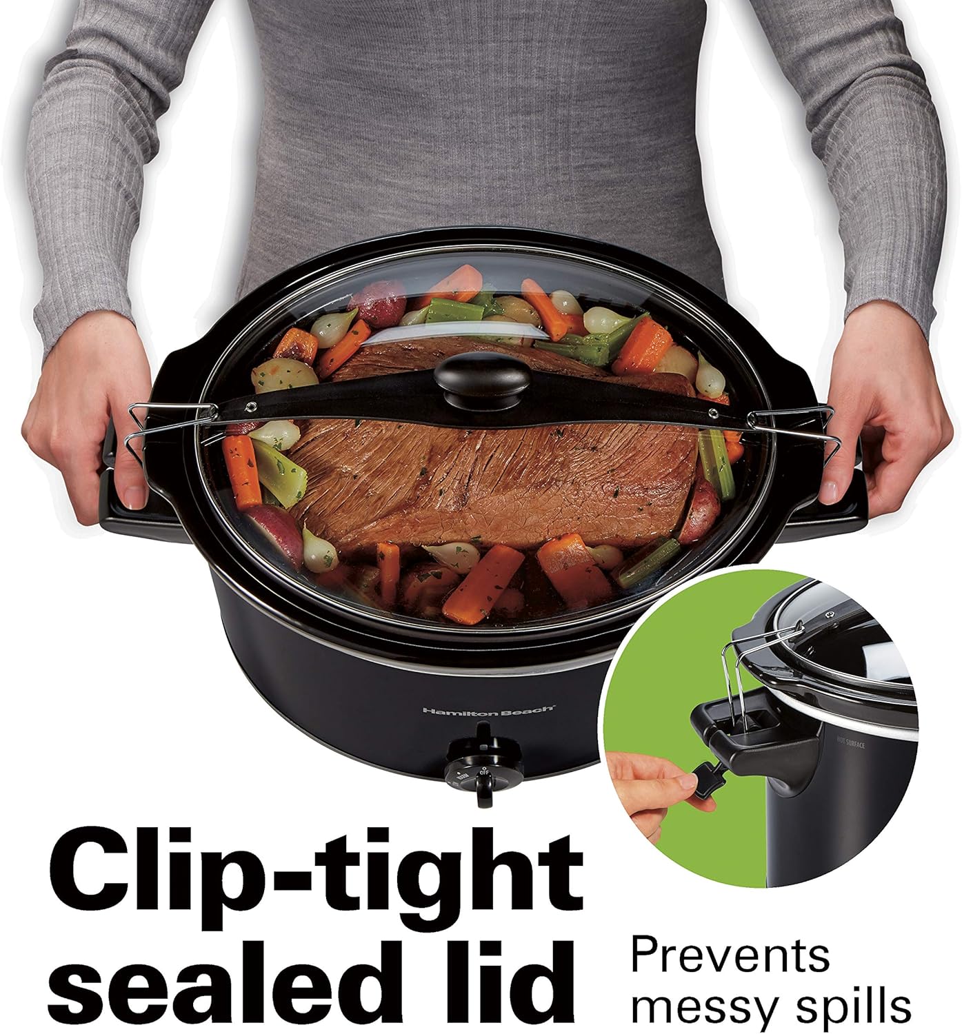 Hamilton Beach Extra-Large Stay or Go Portable 10-Quart Slow Cooker With Lid Lock, Dishwasher-Safe Crock, Black (33195): Kitchen & Dining