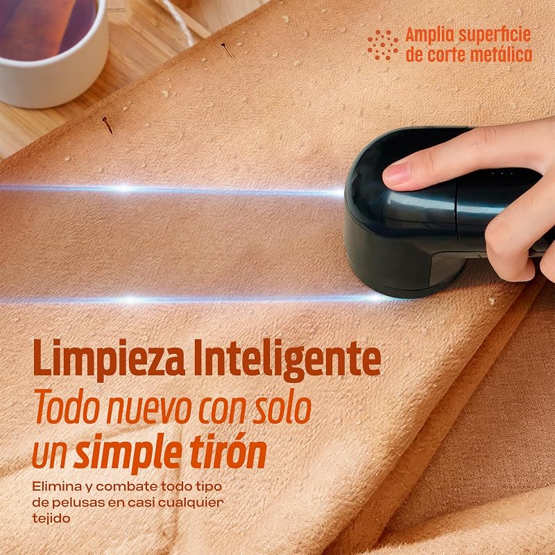 Removedor de fiapos elétrico portentum - removedor de pellets para roupas, lâminas de aço inoxidável. recipiente de fiapos removível. baterias incluídas. acessórios: escova de limpeza