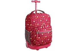 J World New York Sunrise Kids Rolling Backpack for Girls Boys Teen. Roller Bookbag with Wheels, Fox, 18"