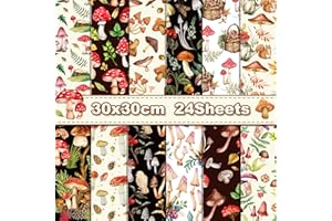 BOLSOME 24 Sheets Mushroom Scrapbook Paper Pad Double-Sided Vintage Mushroom Squirrel Plants Moth Patterned Decorative Craft Paper for Card Making Photo Album Journal DIY Craft, 11.8'' x 11.8''